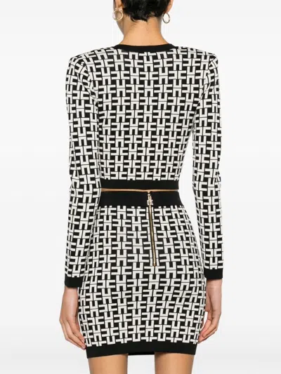 Elisabetta Franchi Viscose Jacquard Mini Cardigan In Black