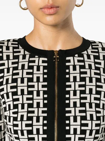 Elisabetta Franchi Viscose Jacquard Mini Cardigan In Black