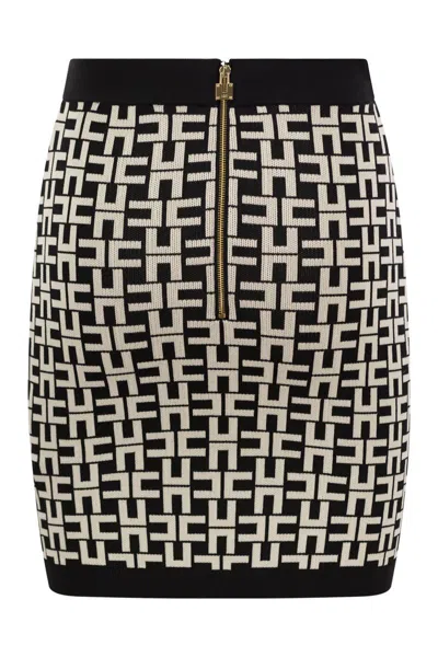 Elisabetta Franchi Viscose Logo Jacquard Miniskirt