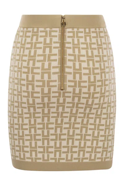 Elisabetta Franchi Monogram Butter Beige Knitted Skirt In Brown