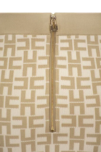 Elisabetta Franchi Monogram Butter Beige Knitted Skirt In Brown
