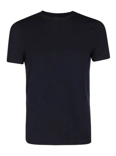 Giorgio Armani Wool Jersey Crew-neck T-shirt With A Striped Motif In Blue
