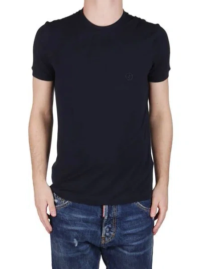 Giorgio Armani Wool Jersey Crew-neck T-shirt With A Striped Motif In Blue