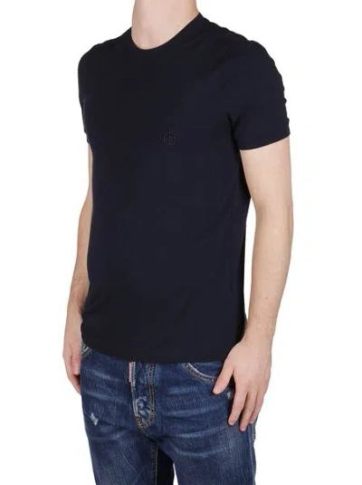 Giorgio Armani Wool Jersey Crew-neck T-shirt With A Striped Motif In Blue