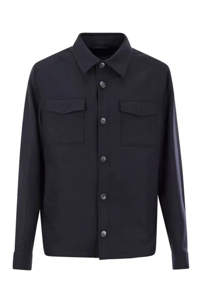Herno Snap Front Chest Flap Pocket Brushed Wool Cashmere Blend Lined Shirt Jacket