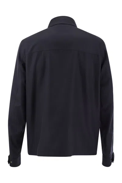 Herno Snap Front Chest Flap Pocket Brushed Wool Cashmere Blend Lined Shirt Jacket