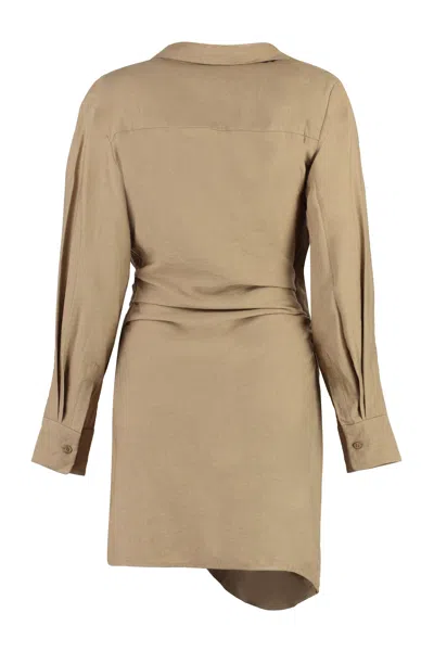 Jacquemus Beige Asymmetrical Dress With Draped Front And Nacre Buttons