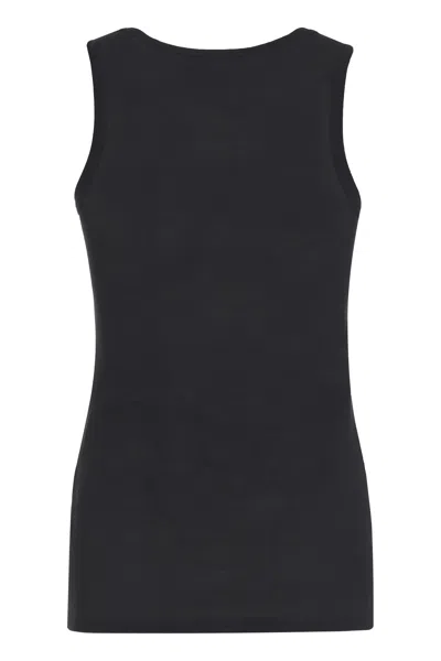 Jil Sander Black Crewneck Sleeveless Top In Cotton