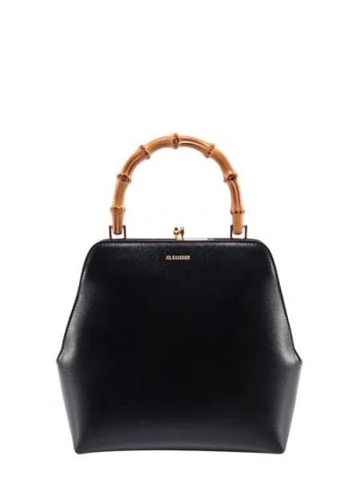 Jil Sander Goji Bamboo Small Leather Top Handle Bag In Black