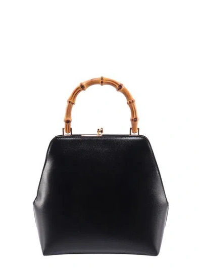 Jil Sander Goji Bamboo Small Leather Top Handle Bag In Black