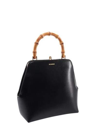Jil Sander Goji Bamboo Small Leather Top Handle Bag In Black