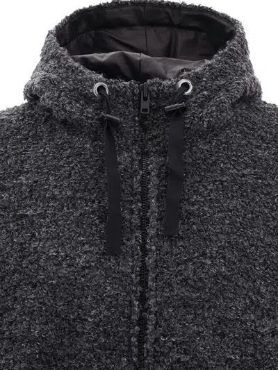 Junya Watanabe Textured Drawstring Zipped Hoodie Sweatshirts Grey