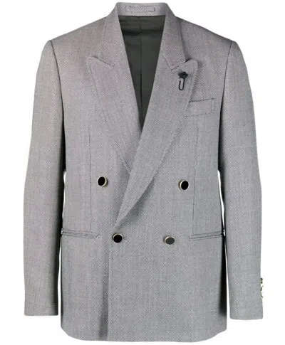 Lardini Double-breasted Jacket In Wool Silk And Linen