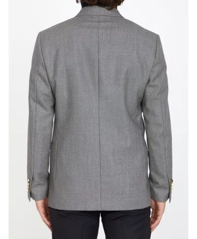 Lardini Double-breasted Jacket In Wool Silk And Linen