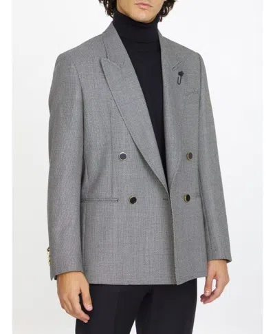 Lardini Double-breasted Jacket In Wool Silk And Linen