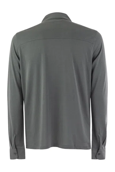 Majestic Long-sleeved Shirt In Lyocell And Cotton In Gray