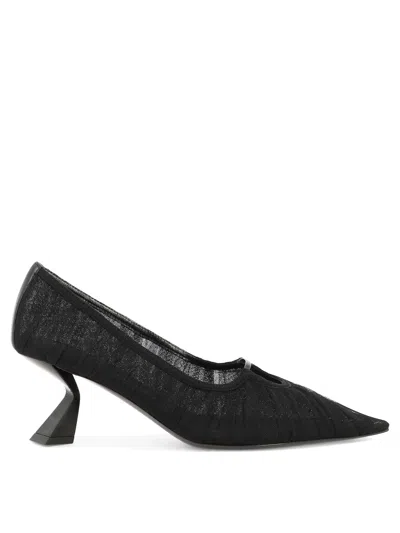 Nensi Dojaka Pointed Toe Mesh Overlay Sculptural Heel Pumps In Black