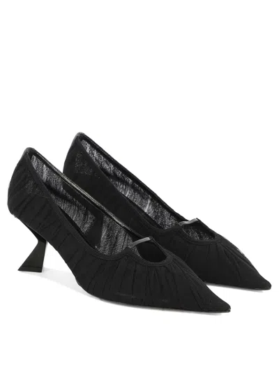 Nensi Dojaka Pointed Toe Mesh Overlay Sculptural Heel Pumps In Black