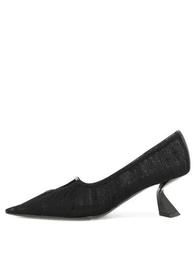 Nensi Dojaka Pointed Toe Mesh Overlay Sculptural Heel Pumps In Black