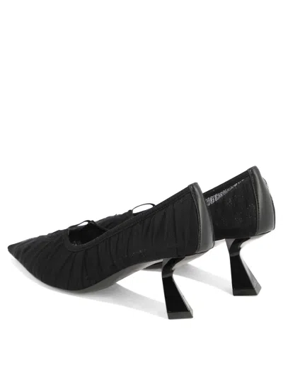 Nensi Dojaka Pointed Toe Mesh Overlay Sculptural Heel Pumps In Black