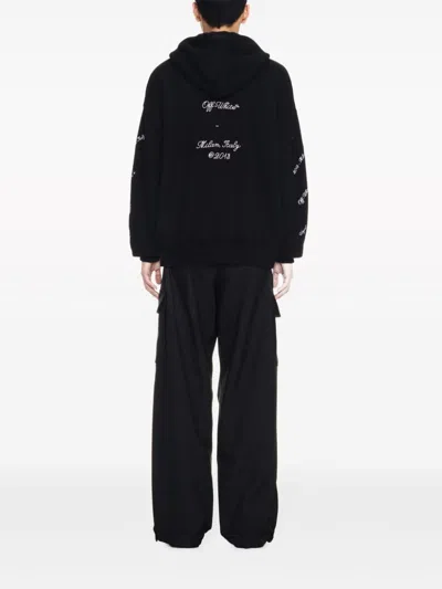Off-white Embroidered Brushed Cotton Hoodie