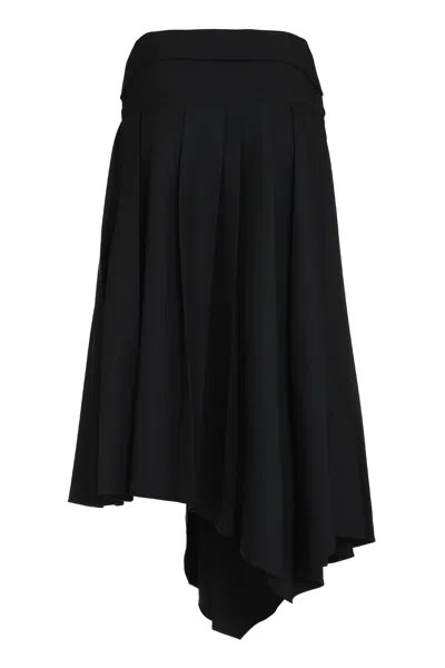 Off-white Pleated Midi Skirt In Tech Drill Fabric In Black