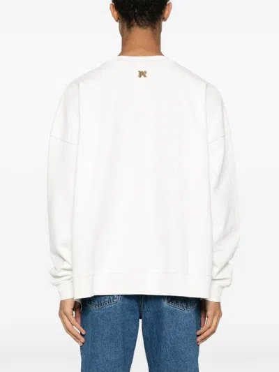 Palm Angels White Crewneck Sweatshirt With Burning Logo Print In Cotton Man
