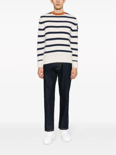 Paul & Shark Striped Crew-neck Wool-blend Sweater With Ribbed Knit