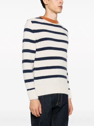 Paul & Shark Striped Crew-neck Wool-blend Sweater With Ribbed Knit