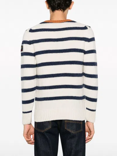 Paul & Shark Striped Crew-neck Wool-blend Sweater With Ribbed Knit