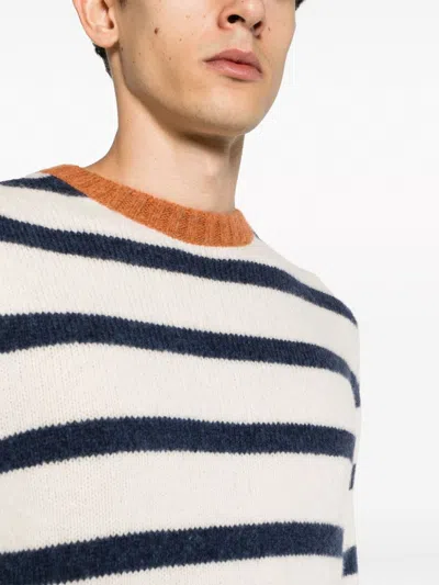 Paul & Shark Striped Crew-neck Wool-blend Sweater With Ribbed Knit