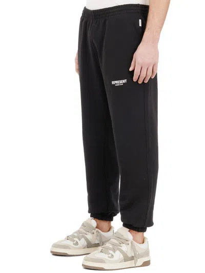 Represent Elastic Waist Logo Embroidery Track Pants In Black