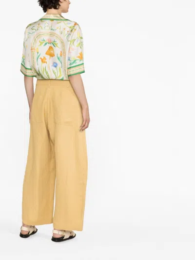 Studio Nicholson High Waist Wide Leg Cropped Cotton Trousers