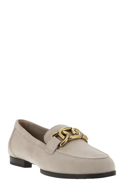 Tod's Suede Moccasins With Vintage Gold Chain Accessory