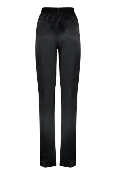 Tom Ford Black Loose Pants With Logo In Stretch Silk Woman