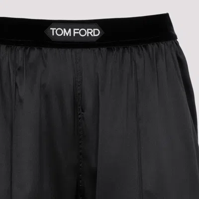 Tom Ford Black Loose Pants With Logo In Stretch Silk Woman