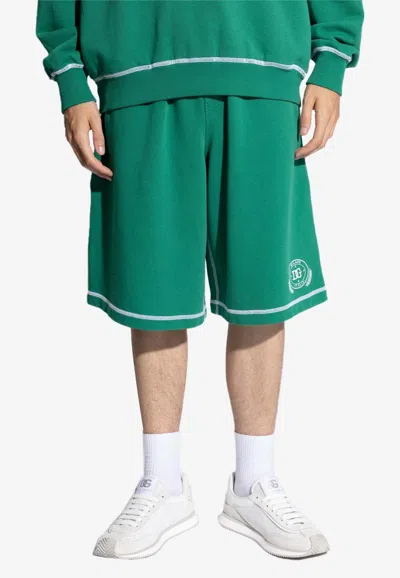 Dolce & Gabbana Jogging Shorts With Embroidered Logo In Green