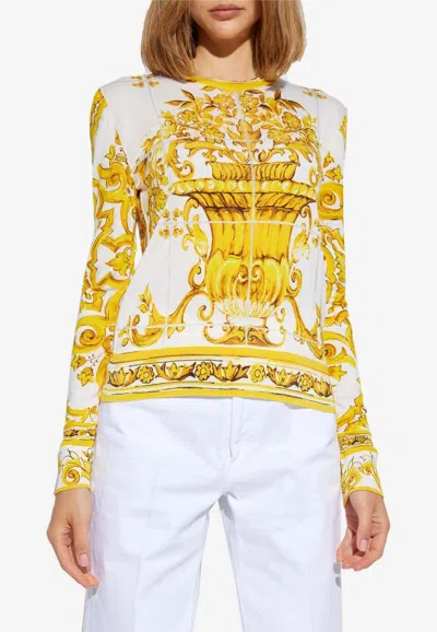 Dolce & Gabbana Dolce&gabbana Majolica Print Silk Sweater In Yellow