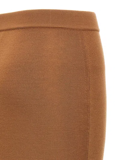Saint Laurent Ribbed Wool Midi Skirt With Elastic Waistband In Brown