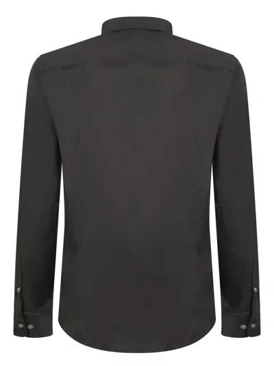 Emporio Armani Cotton Shirt With Button-down Collar And Curved Hem In Black