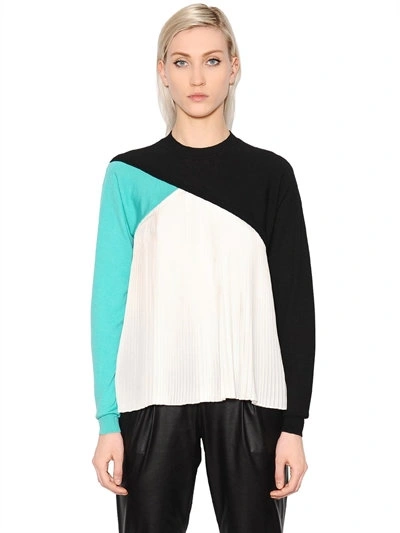 Vionnet Woman Pleated Silk-paneled Wool, Cashmere And Silk-blend Sweater Black In Multicolor