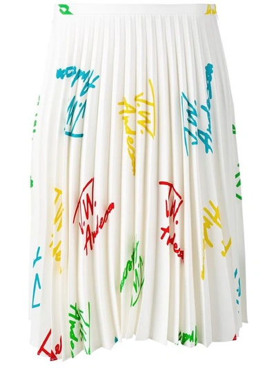 Jw Anderson Signature Print Pleated Asymmetric Skirt In White Multi