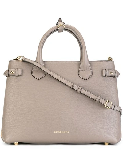 Burberry Banner Medium House Check Derby Tote Bag, Thistle Gray In Grey
