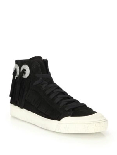 Shop Ash Marlow Fringed Suede High-top Sneakers In Black