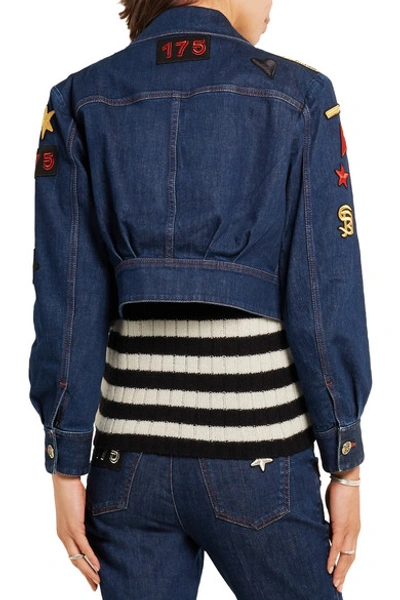 Shop Sonia Rykiel Cropped Embroidered Stretch-denim Jacket