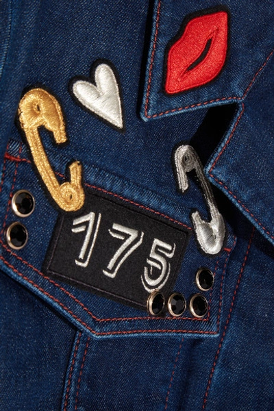 Shop Sonia Rykiel Cropped Embroidered Stretch-denim Jacket