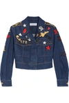 SONIA RYKIEL Cropped embroidered stretch-denim jacket