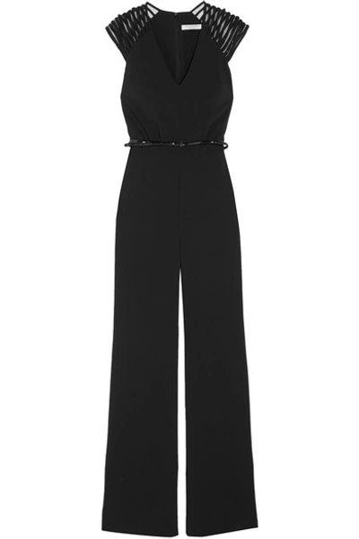 Halston Heritage Tulle-paneled Embellished Stretch-crepe Jumpsuit In Black
