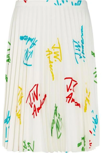 Shop Jw Anderson Pleated Printed Stretch-crepe Skirt