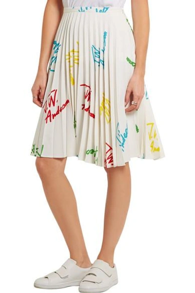 Shop Jw Anderson Pleated Printed Stretch-crepe Skirt